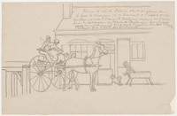 KT 1855
<br/>
open paardekoets bespannen met één paard bij tolhuis
<br/>
<em>Famars Testas, Willem de (1834-1896)</em>